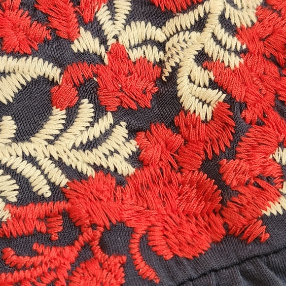Calessa Top Women's L Navy Blue Cotton Red Embroidered Ethnic Boho 70s Relaxed - Picture 6 of 14